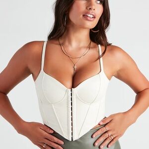 White Windsor Faux Leather Crop Bustier Top